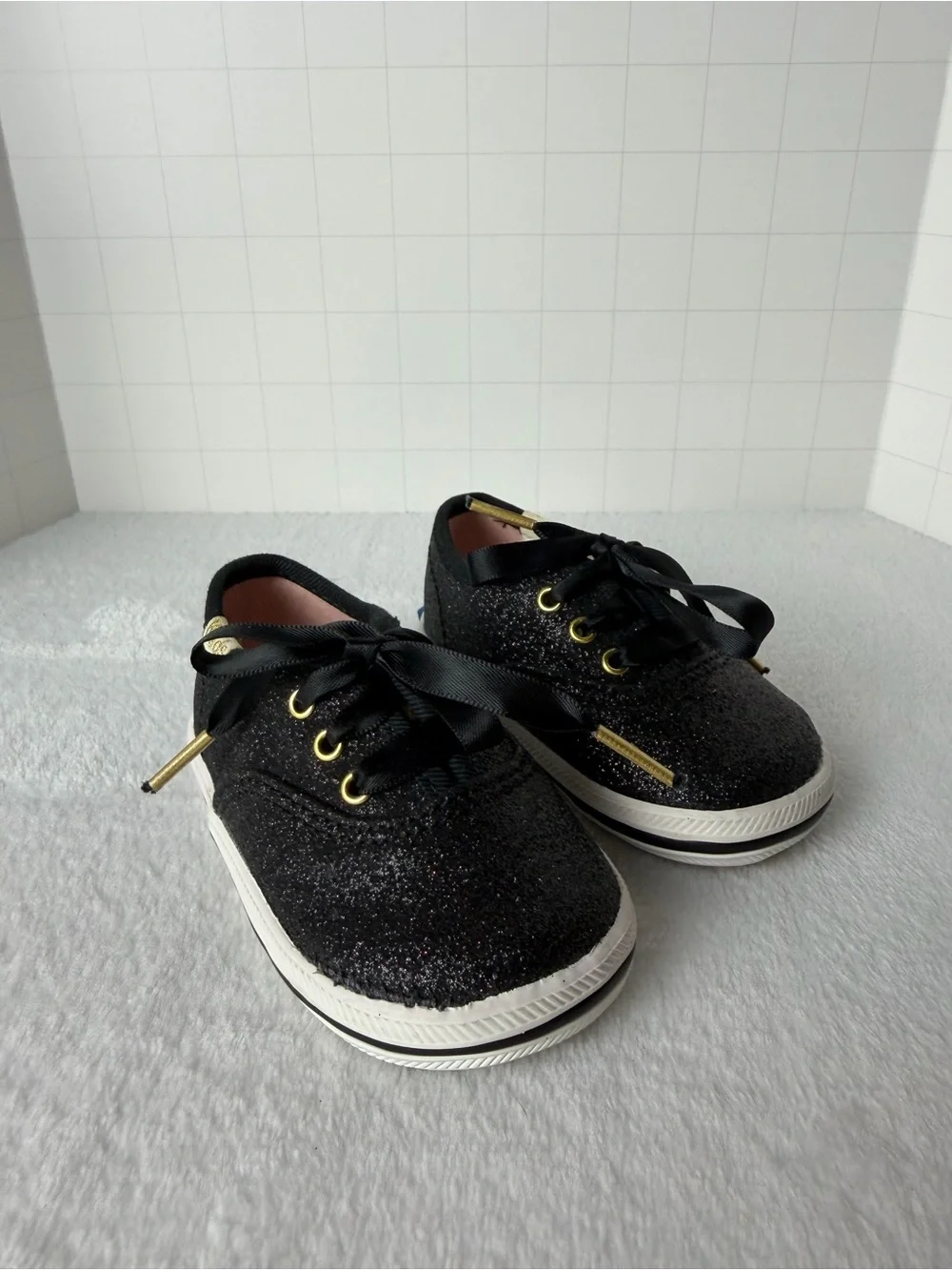 Keds x Kate Spade Infant Black Glitter Gold Sneakers Size 2